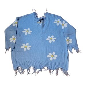 JUST POLLY DISTRESSED DAISY SWEATER